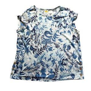 C&C California 100% Linen Floral‎ Top Blue/White Size M